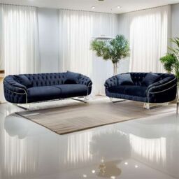 Sliding Wardrobes 4U Cammen 3+2 Plush Velvet Chesterfield Sofa Set Available in 3 Colors in Black - Size: 5 Pack - thumbnail 1