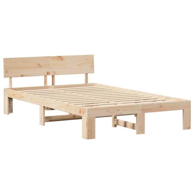 Berkfield Home Bed Frame with Headboard 140x190 cm Solid Pine Wood in Light Oak - image 1