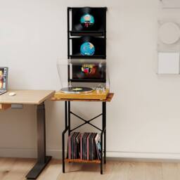 Levede Record Stand Player Display Storage Shelf Cabinet 2 Shelves 3 Racks in Brown - thumbnail 3
