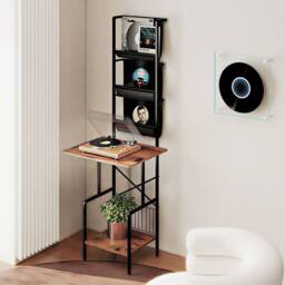 Levede Record Stand Player Display Storage Shelf Cabinet 2 Shelves 3 Racks in Brown - thumbnail 2