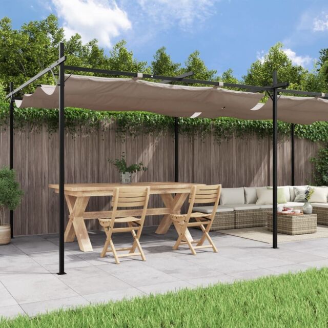 Berkfield Home Pergola with Retractable Roof Taupe 589x292x230 cm in Beige - Size: 589 x 292 x 230 cm - image 1