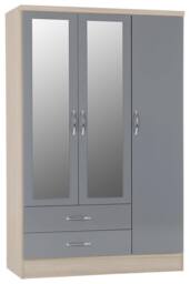 Seconique Nevada 3 Door 2 Drawer Mirrored Wardrobe Bedroom Set in Grey - thumbnail 2