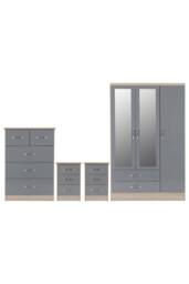 Seconique Nevada 3 Door 2 Drawer Mirrored Wardrobe Bedroom Set in Grey - thumbnail 5