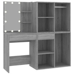 Berkfield Home LED Dressing Table with Cabinets Grey Sonoma Engineered Wood - thumbnail 2