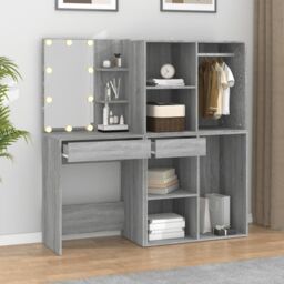 Berkfield Home LED Dressing Table with Cabinets Grey Sonoma Engineered Wood - thumbnail 3