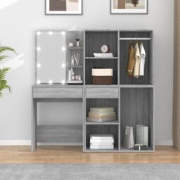 Berkfield Home LED Dressing Table with Cabinets Grey Sonoma Engineered Wood - thumbnail 4