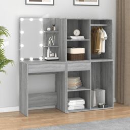 Berkfield Home LED Dressing Table with Cabinets Grey Sonoma Engineered Wood - thumbnail 1