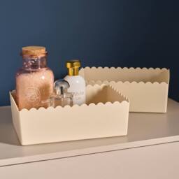 OHS 2 x Scallop Edge Organiser PP Plastic Box Tub Storage Bin Container in Cream - thumbnail 1