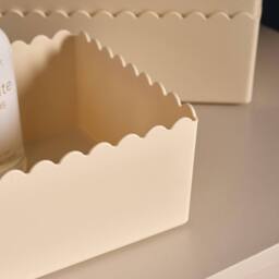OHS 2 x Scallop Edge Organiser PP Plastic Box Tub Storage Bin Container in Cream - thumbnail 2