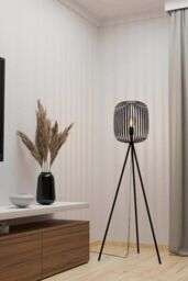 Eglo Romazzina Contemporary Caged Tripod Floor Lamp in Black - thumbnail 2