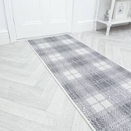 runrug Carpet Runner Rug - Indoor/Outdoor, Reversible, 2mm - 'Plaid' in Grey - Size: 60 cm x 210 cm