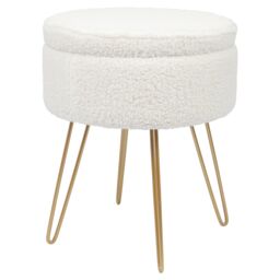 Harbour Housewares Round Storage Boucle Footstool Ottoman Footrest Accent Stool - Cream in Gold - thumbnail 1