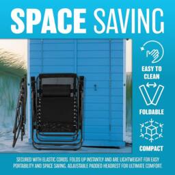 BARGAINS-GALORE 2 X Zero Gravity Chairs Garden Reclining Recliner Relaxer Sun Lounger in Black - thumbnail 5