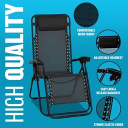BARGAINS-GALORE 2 X Zero Gravity Chairs Garden Reclining Recliner Relaxer Sun Lounger in Black - thumbnail 7