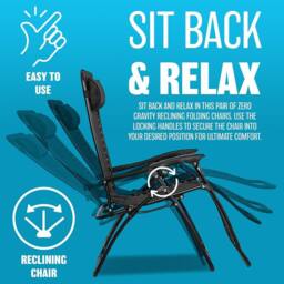 BARGAINS-GALORE 2 X Zero Gravity Chairs Garden Reclining Recliner Relaxer Sun Lounger in Black - thumbnail 6