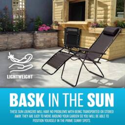 BARGAINS-GALORE 2 X Zero Gravity Chairs Garden Reclining Recliner Relaxer Sun Lounger in Black - thumbnail 4