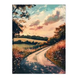 "Artery8 The Road Home Kansas Countryside Autumn Painting Wall Art Print - Size: W12"" x H16""" - thumbnail 1