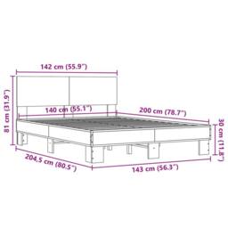 Berkfield Home Bed Frame without Mattress Smoked Oak 140x200 cm in Brown - thumbnail 9