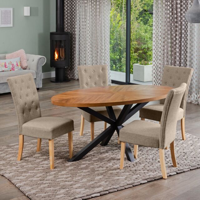 Artemis Home Dosenna Oval Dining Table Set with 4 Pienza Fabric Chairs in Brown - image 1
