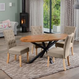 Artemis Home Dosenna Oval Dining Table Set with 4 Pienza Fabric Chairs in Brown - thumbnail 1