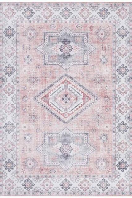 THE RUGS Oriental Gratia Rug Moroccan Inspired Polyester Flatweave 0.5cm in Pink - Size: 80 cm x 150 cm - image 1