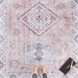 THE RUGS Oriental Gratia Rug Moroccan Inspired Polyester Flatweave 0.5cm in Pink - Size: 80 cm x 150 cm - thumbnail 2