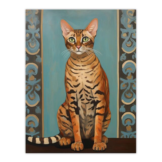"Wee Blue Coo Wall Art Print Bengal Beauty Tabby Cat Lover Portrait Living Room in Blue - Size: W24"" x H32""" - image 1