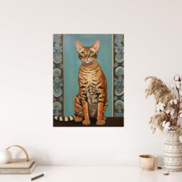"Wee Blue Coo Wall Art Print Bengal Beauty Tabby Cat Lover Portrait Living Room in Blue - Size: W24"" x H32""" - thumbnail 4