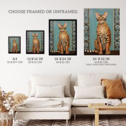 "Wee Blue Coo Wall Art Print Bengal Beauty Tabby Cat Lover Portrait Living Room in Blue - Size: W24"" x H32""" - thumbnail 3