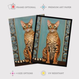 "Wee Blue Coo Wall Art Print Bengal Beauty Tabby Cat Lover Portrait Living Room in Blue - Size: W24"" x H32""" - thumbnail 2