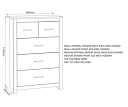 Seconique Portland 3+2 Drawer Chest in White - thumbnail 6