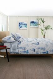 Lobster Creek Solent Duvet Cover Set Nautical Sailing Boat Design w/ Fresh White Background & Stripe Reverse - 100% Cotton Coastal Bedding for a - thumbnail 3