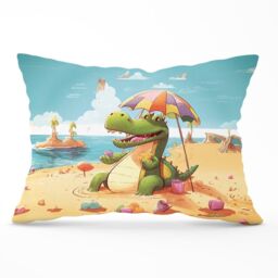 Warren Reed - Designer A Crocodile On A Beach Holiday Cushions in Yellow - Size: 45 cm x 45 cm - thumbnail 1