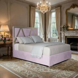 KDMD Eskdale Upholstered Soft Velvet Pink Metal Designer Bed Frame - Size: Small Double - thumbnail 1