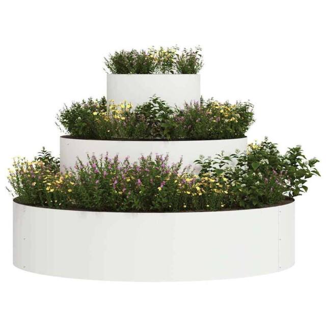 Berkfield Home Metal Planter Steel/White Powder-Coated Steel Large Planters in White - image 1