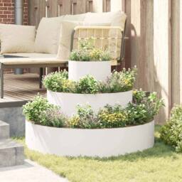 Berkfield Home Metal Planter Steel/White Powder-Coated Steel Large Planters in White - thumbnail 4