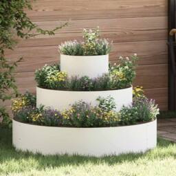 Berkfield Home Metal Planter Steel/White Powder-Coated Steel Large Planters in White - thumbnail 2