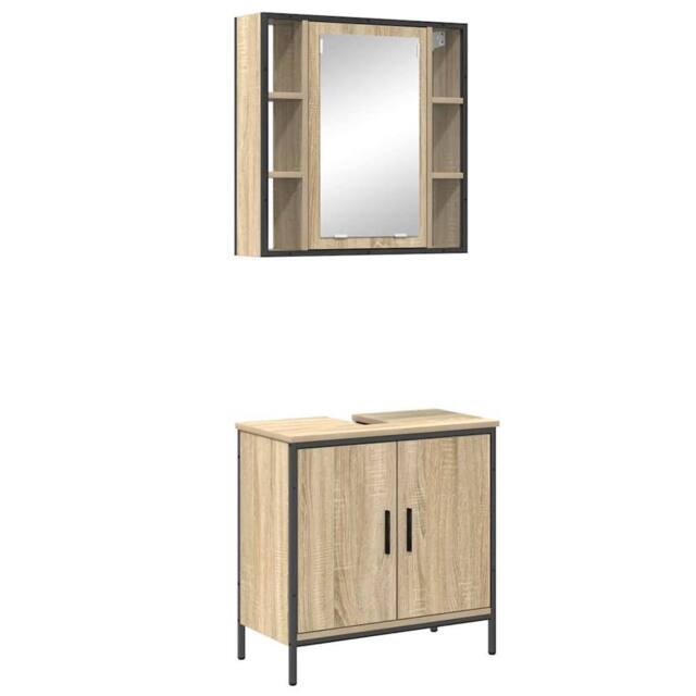 Berkfield Home 2 Piece Bathroom Furniture Set Sonoma Oak Engineered Wood in Cream - image 1