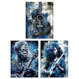 Artery8 Wall Art Print Set of 3 s Blues Guitar Aesthetic Music Detroit 3 Pack Poster s in Blue - Size: A4 - thumbnail 1