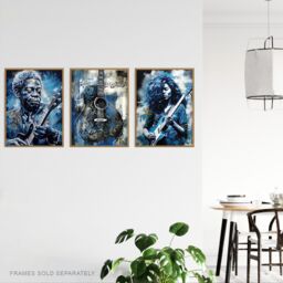 Artery8 Wall Art Print Set of 3 s Blues Guitar Aesthetic Music Detroit 3 Pack Poster s in Blue - Size: A4 - thumbnail 3