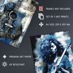 Artery8 Wall Art Print Set of 3 s Blues Guitar Aesthetic Music Detroit 3 Pack Poster s in Blue - Size: A4 - thumbnail 4