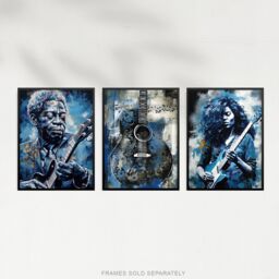 Artery8 Wall Art Print Set of 3 s Blues Guitar Aesthetic Music Detroit 3 Pack Poster s in Blue - Size: A4 - thumbnail 5