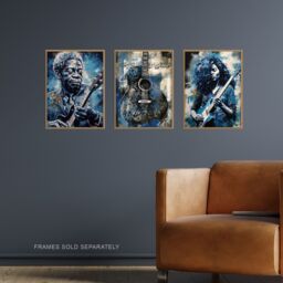 Artery8 Wall Art Print Set of 3 s Blues Guitar Aesthetic Music Detroit 3 Pack Poster s in Blue - Size: A4 - thumbnail 2