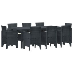 Berkfield Home 9 Piece Garden Dining Set with Cushions Anthracite Poly Rattan - thumbnail 2