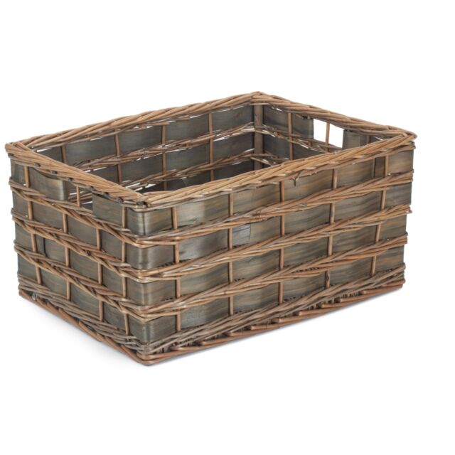 Red Hamper Wicker Unlined Grey Scandi Storage Basket - Size: Large - image 1