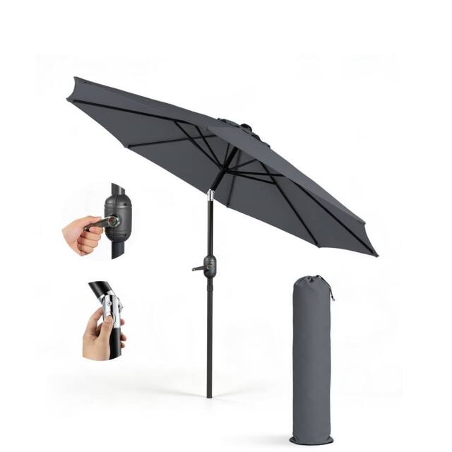 Keplin 2m Tilting Parasol Umbrella - Crank & Tilt Sun Shade with Cover in Grey - image 1