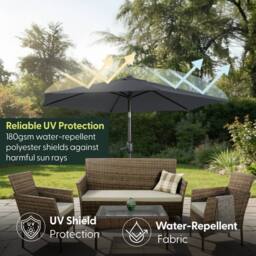 Keplin 2m Tilting Parasol Umbrella - Crank & Tilt Sun Shade with Cover in Grey - thumbnail 2