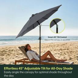 Keplin 2m Tilting Parasol Umbrella - Crank & Tilt Sun Shade with Cover in Grey - thumbnail 3