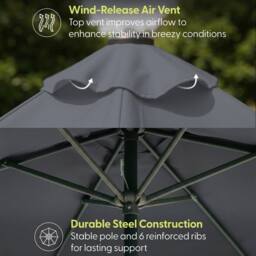 Keplin 2m Tilting Parasol Umbrella - Crank & Tilt Sun Shade with Cover in Grey - thumbnail 5
