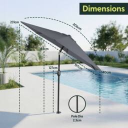 Keplin 2m Tilting Parasol Umbrella - Crank & Tilt Sun Shade with Cover in Grey - thumbnail 9